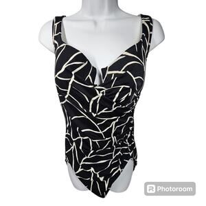 Miraclesuit Must Haves Escape One Piece Swimsuit Black /Cream Size 16
